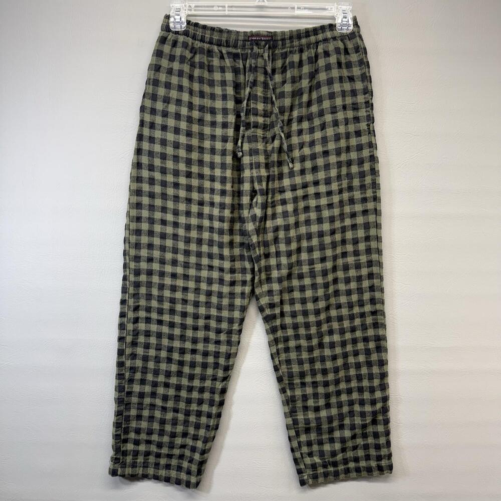 Andrew Scott Sweatpants Mens Large Green Plaid Jogger Cotton Flannel Drawstring